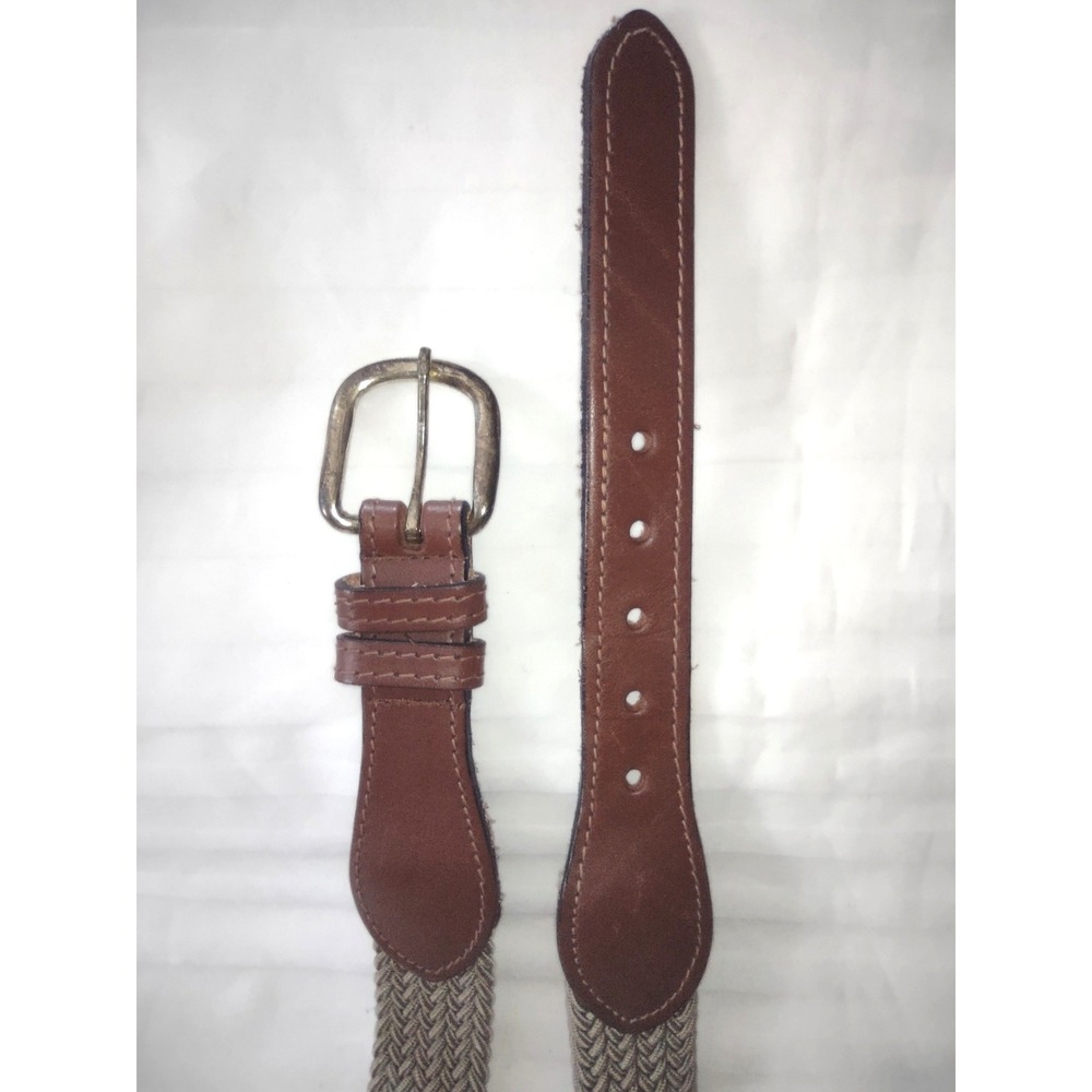 Mens Genuine Leather Woven Stretch Belt Brass Buckle‎ Made USA 58-60
